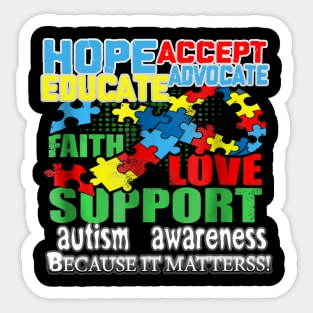 Autism T-ShirtAutism Hope Faith Love Ribbon Autism Awareness T Shirt Sticker